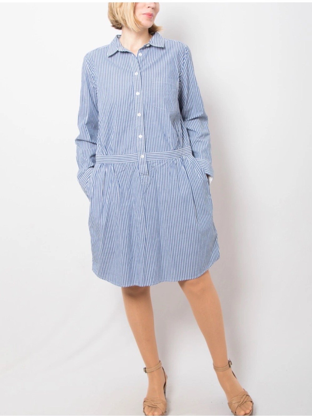 Banana Republic Blue Striped Button-Up Shirt Dress Size 10
